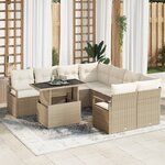 vidaXL Ensemble de Canapé de Jardin 9 Pièces avec Coussins Beige Rattan Poly