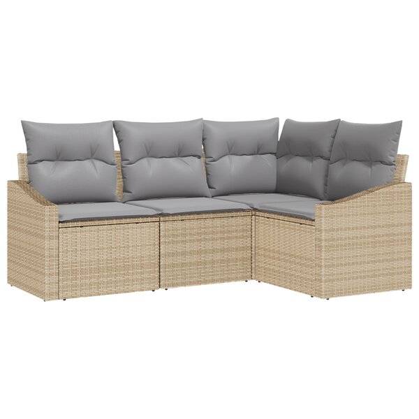 vidaXL Ensemble de canapé de jardin de 4 pièces avec coussins beige en poly rotin