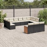 vidaXL Salon de jardin avec coussins 13 Pièces noir résine tressée