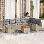 Ensemble Canapé de Jardin 9 Pièces avec Coussins Beige Rattan Poly