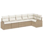 Ensemble Canapé 6 Pièces avec Coussins Rattan Poly Beige