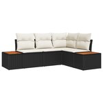 vidaXL Ensemble de canapés de jardin 4 pièces avec coussins Noir Poly Rattan Acacia