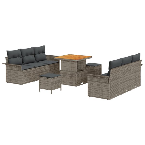 vidaXL Ensemble de Canapé de Jardin 9 Pièces avec Coussins en Poly Rattan Acacia Gris