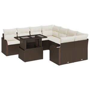 Ensemble de Canapés de Jardin 9 Pièces avec Coussins en Poly Rotin Marron vidaXL