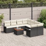 vidaXL Ensemble de canapé de jardin de 9 pièces avec coussins noir poly rattan acacia