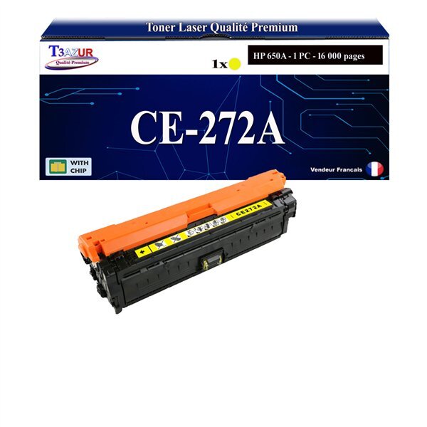 T3AZUR - 650A Toner compatible avec HP CE272A Jaune compatible avec HP Color LaserJet Enterprise M750dn  M750n  M750xh