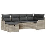 Ensemble de canapé de jardin 6 pièces avec coussins gris clair en poly rotin