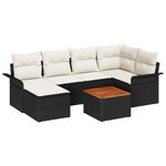 Ensemble de canapé de jardin 7 pièces avec coussins noirs en poly rattan