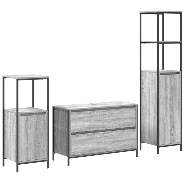 Ensemble de meubles de salle de bain 3 pièces vidaXL Gris Sonoma en bois d'ingénierie