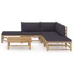 vidaXL Salon de jardin 6 Pièces avec coussins gris foncé bambou