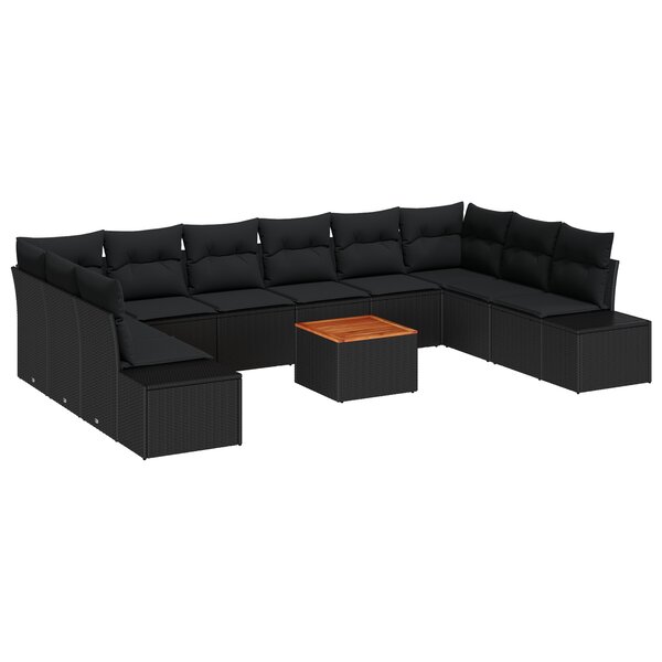 vidaXL Ensemble de canapé de jardin 11 pièces avec coussins Noir Poly Rotin Acacia