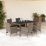 vidaXL Ensemble à manger de jardin et coussins 7 Pièces gris rotin verre