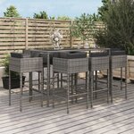 vidaXL Ensemble de bar de jardin 9 Pièces avec coussins gris poly rotin