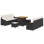 Ensemble de Canapés de Jardin 9 Pièces avec Coussins Noir Rattan Poly Acacia