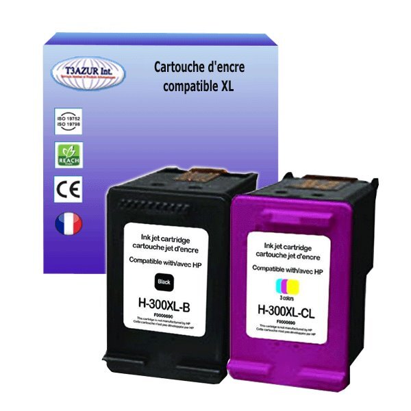 T3azur - 1+1 cartouches d'encre compatibles remplace hp 300 300xl noir+couleur pour hp deskjet f4210  f4220  f4224  f4240  f4272