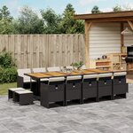 vidaXL Ensemble à manger de jardin 15 Pièces coussins noir résine tressée