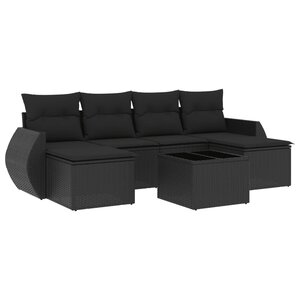 vidaXL Salon de jardin 7 Pièces avec coussins noir résine tressée
