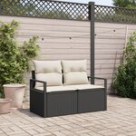 Canapé de jardin 2 places vidaXL avec coussins en poly rotin noir