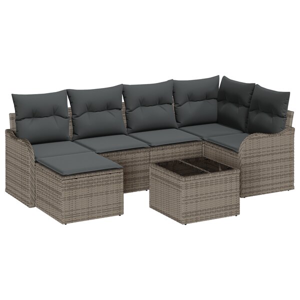 Ensemble de canapé de jardin 6 pièces avec coussins en rotin poly noir