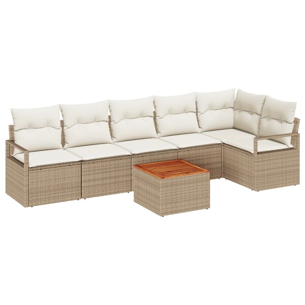 Set de Canapé de Jardin de 7 Pièces vidaXL avec Coussins Beige Poly Rattan Acacia