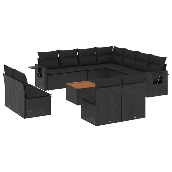 vidaXL Salon de jardin 12 Pièces avec coussins noir résine tressée