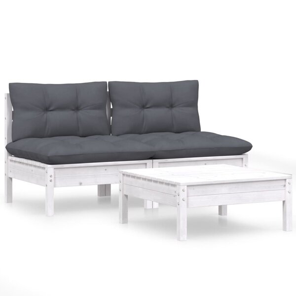 vidaXL Salon de jardin 3 Pièces avec coussins anthracite bois de pin