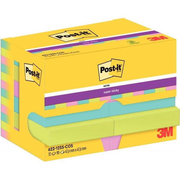 Lot de 12 blocs repositionnables 90 feuilles Post-it Super Sticky collection Cosmic 47 6 x 47 6 mm