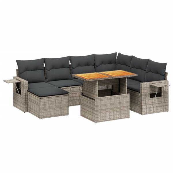 vidaXL Salon de jardin 8 Pièces avec coussins gris résine tressée