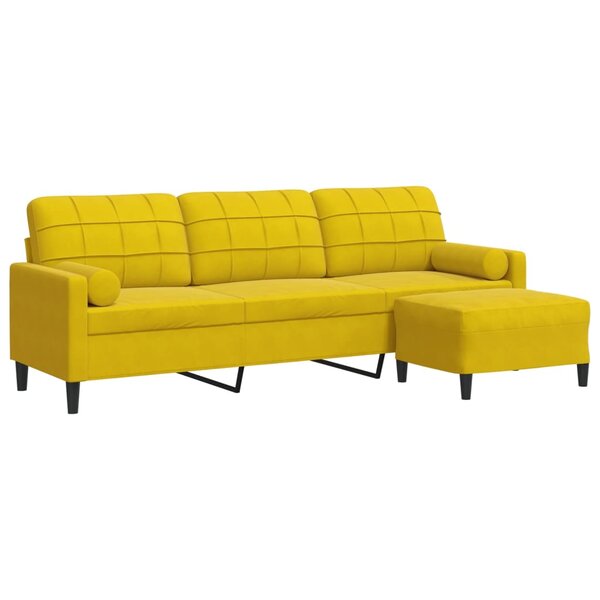 vidaXL Canapé à 3 places avec repose-pied jaune 210 cm velours