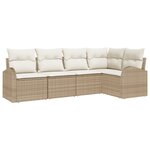 Ensemble de canapé de jardin 5 pièces avec coussins en poly rotin beige