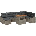 vidaXL Ensemble de salle à manger de jardin 9 pièces avec coussins gris poly rotin acacia