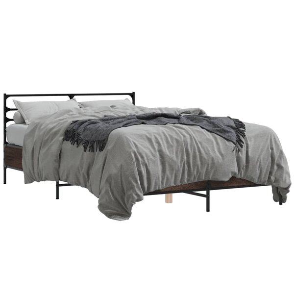 vidaXL Cadre de lit chêne marron 120x200 cm bois d'ingénierie et métal