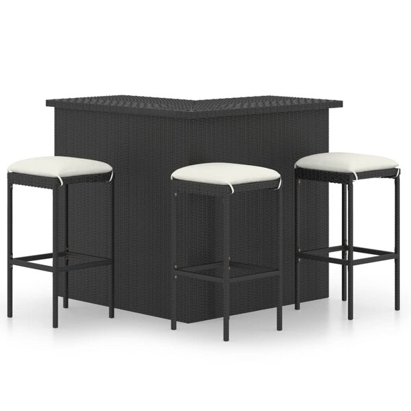 vidaXL Meuble de bar de jardin 4 Pièces avec coussins Résine tressée Noir