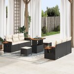 Ensemble de canapé de jardin 9 pièces avec coussins en poly rotin noir