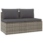 vidaXL Canapé de jardin 2 places avec coussins Gris Résine tressée