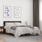 vidaXL Cadre de lit chêne fumé 135x190 cm bois d'ingénierie et métal