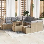 vidaXL ensemble de canapé de jardin de 9 pièces avec coussins en osier beige