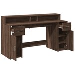 Bureau table poste de travail meuble d'ordinateur informatique étude et lumières LED chêne bois d'ingénierie brun 02_0023794
