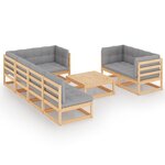 Salon de jardin meuble d'extérieur ensemble de mobilier 8 pièces avec coussins bois de pin massif 02_0017517