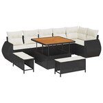 Ensemble de 9 canapés de jardin avec coussins Noir Poly Râtin Acacia