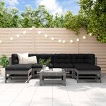 vidaXL Salon de jardin 7 Pièces avec coussins gris bois massif