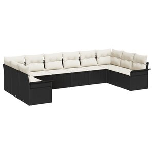 vidaXL Ensemble de Canapé de Jardin 10 Pièces avec Coussins Poly Rattan Noir
