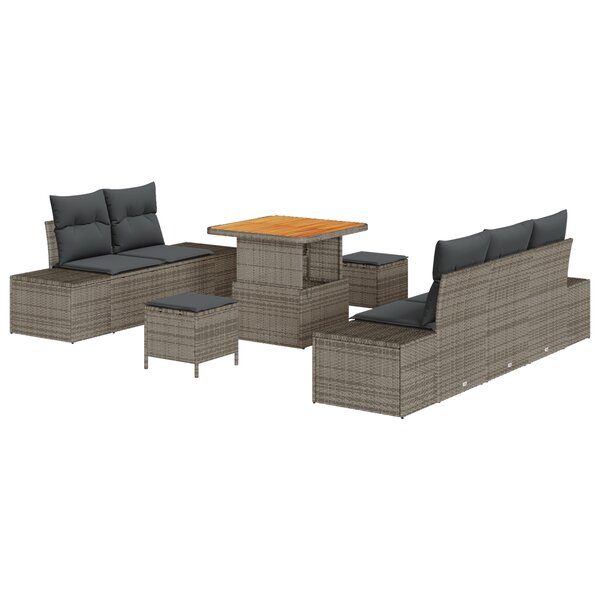 Ensemble de Canapés de Jardin 8 Pièces avec Coussins en Rattan Poly Gris Acacia