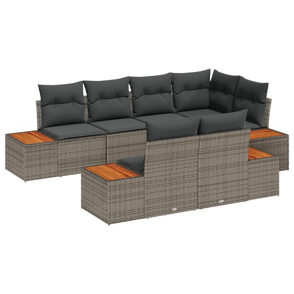 Ensemble de Canapé de Jardin 7 pièces vidaXL avec Coussins Gris Poly Rattan Acacia