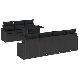 vidaXL Ensemble de salon de jardin 8 pièces avec coussins en poly rattan noir