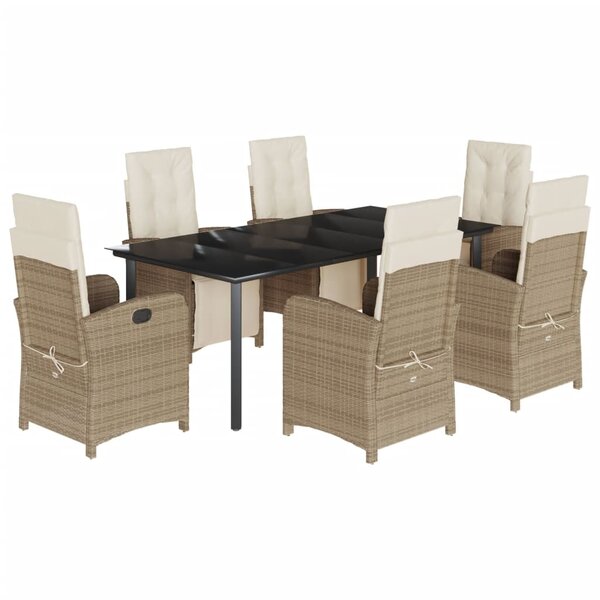 vidaXL Ensemble à manger de jardin et coussins 7 Pièces beige poly rotin