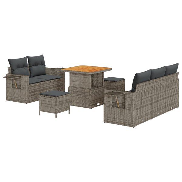 Ensemble de Canapés de Jardin 8 pièces avec coussins Gris Poly Rotin Acacia