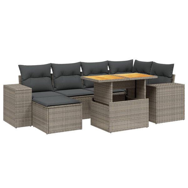 vidaXL Salon de jardin avec coussins 7 Pièces gris résine tressée