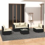 vidaXL Salon de jardin 5 Pièces avec coussins Résine tressée Noir