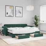 vidaXL Lit de jour avec gigogne et tiroirs vert foncé 80x200cm velours
